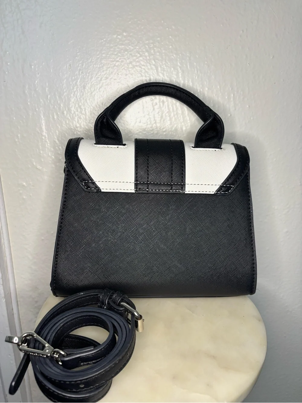 Steve Madden Black and White Two-Tone Top-Handle Satchel